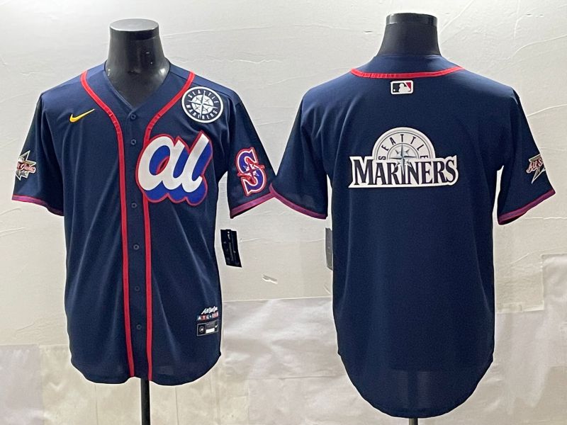 Men 2025 Seattle Mariners Blank Drak Blue All star Blank Blue Nike MLB Jersey style 8